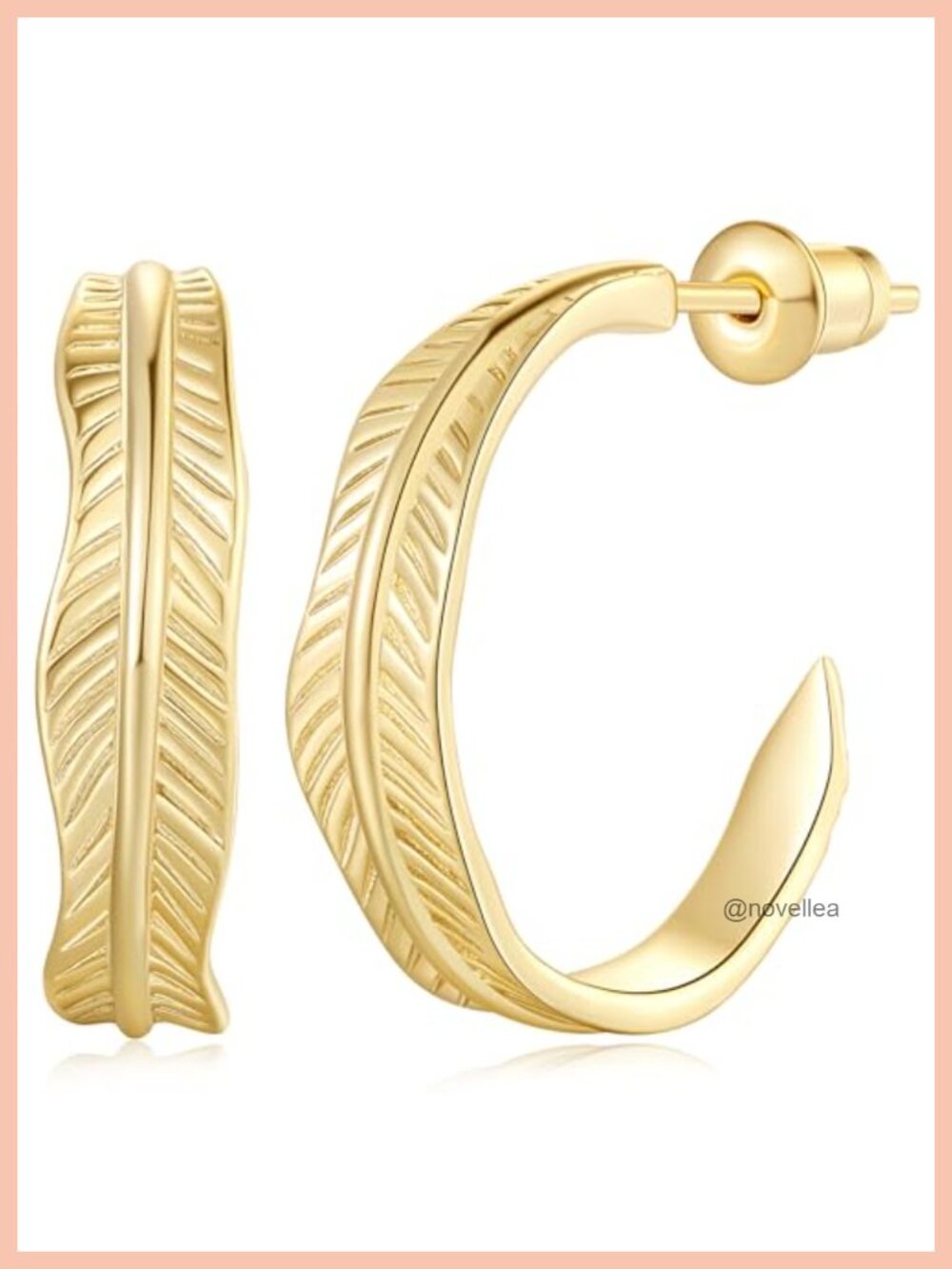 14K Gold Plated Hoop Earrings for Women 18mm Leaf Design